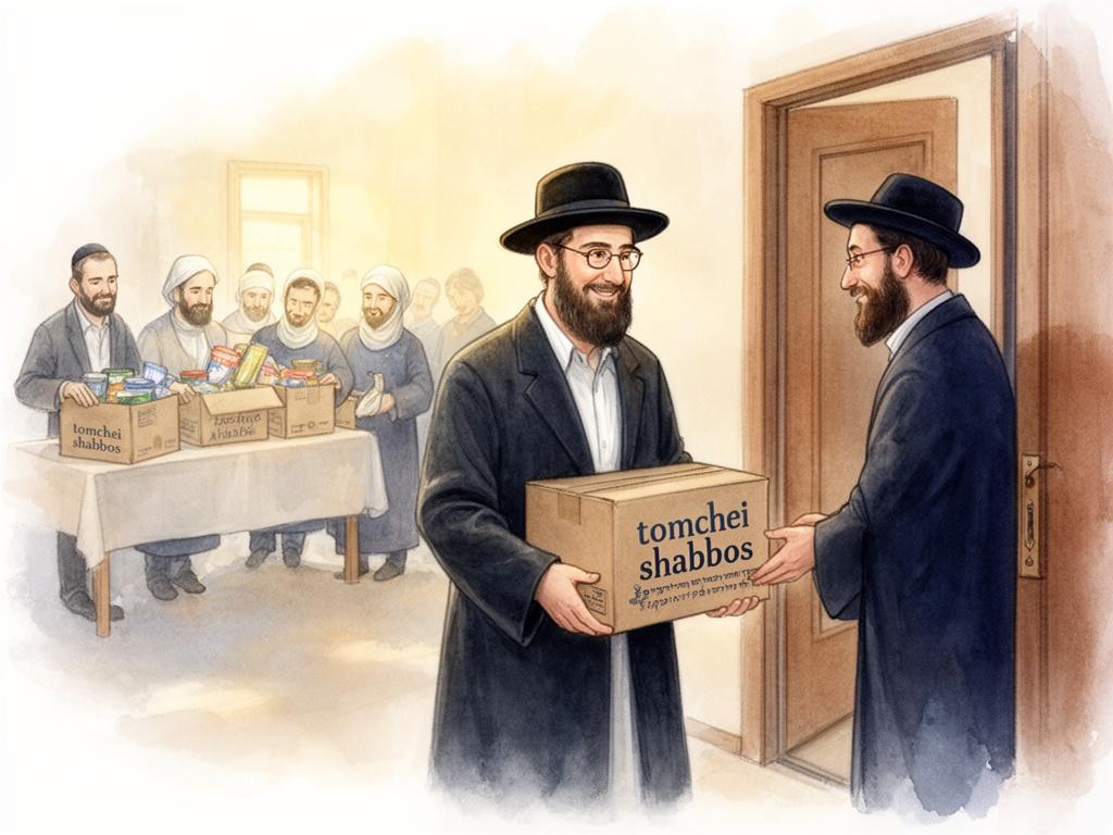 Prepared Shabbos packages ready for delivery.