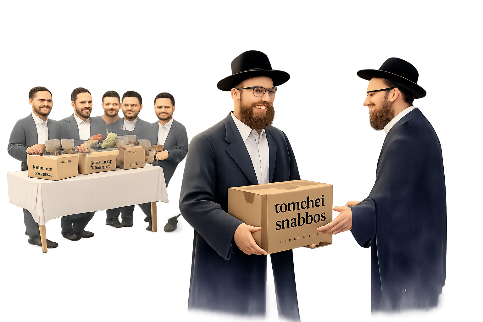 Packaged Shabbos food items on a clean table.